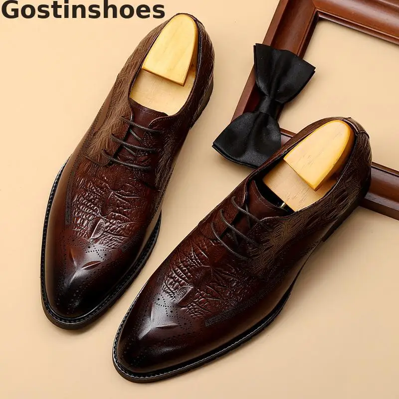 Роскошные мужские туфли из натуральной кожи цвет черный коричневый кожаные на