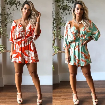 

Sexy Jumpsuit Casual Feather Print Jumpsuit Backless Loose Wide Leg Jumpsuit Summer Wear