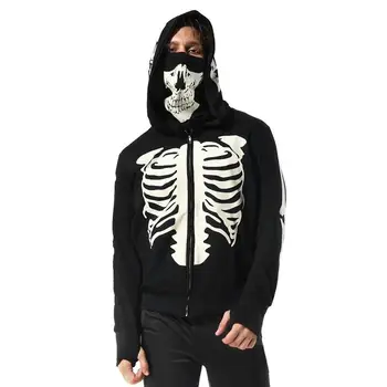 

UIDEAZONE Men's Black Hooded Zipper Sweatshirt Skeleton Skull Mask Gothic Hoodie