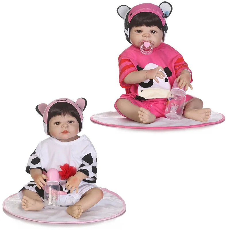 

56cm Full Silicone Body Reborn Baby Dolls Girls Realistic Lifelike Bebe Newborn Twins Toddler Washable Bath Toys For Children