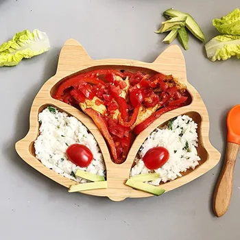 

Bamboo Baby Dinner Plates Cute Fox pattern Feeding Food Tableware Kids Dishes Dinnerware Dinner Plate Spill Proof Divided Plate
