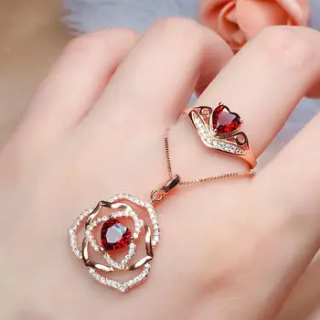 

New Arrival Natural and Real Real Natural Garnet Jewelry set Natural Real Garnet 925 sterling silver 1pc pendant,1pc ring