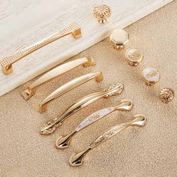 Gold Door Handles Wardrobe Drawer Knobs Kitchen Cabinet Knobs and Handles Fittings for Furniture Handles Hardware Accessories