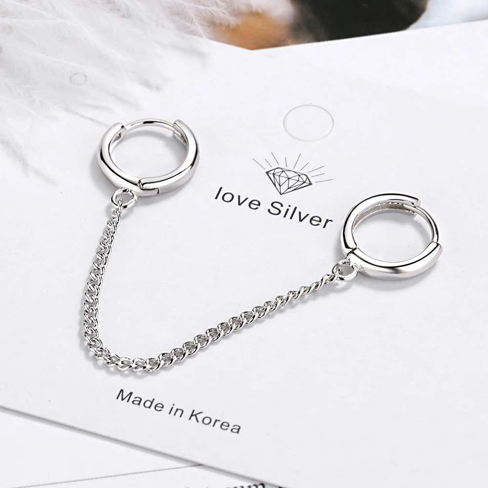 Индивидуальные 925 пробы серебряные серьги-кольца с двумя отверстиями для ушей для женщин, ювелирные изделия для ушей, аксессуары, подарок,, S-E971