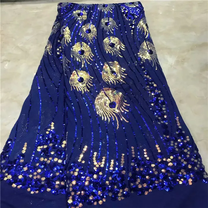 

2019 Luxury African Tulle Lace Fabric With Sequins Embroidery High Quality Nigerian Mesh Lace Fabrics 5Yards Free Shipping