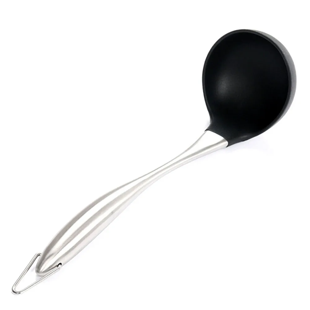 Soup Spoon Heat Resistant Stainless Steel Kitchen Utensil Hanging Silicone Cooking Long Handle