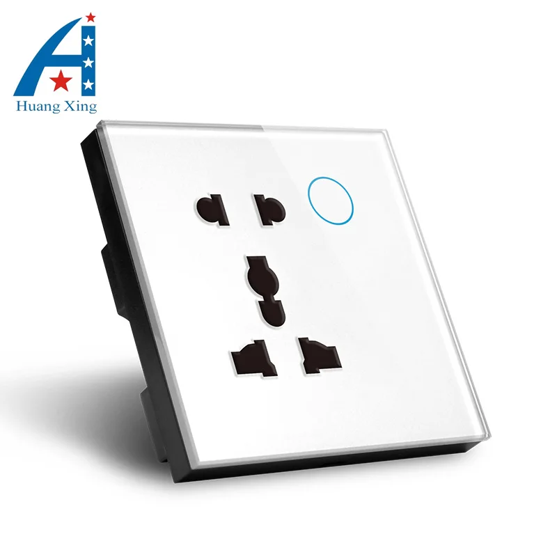 

APP control 5 Pin Universal WIFI wall socket power 15A electrical outlet, Crystal tempered glass panel, Compatible alexa/google
