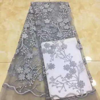 

Latest gray French Nigerian Laces Fabric High Quality Tulle African Laces Fabric Wedding African French Tulle Lace FFD104