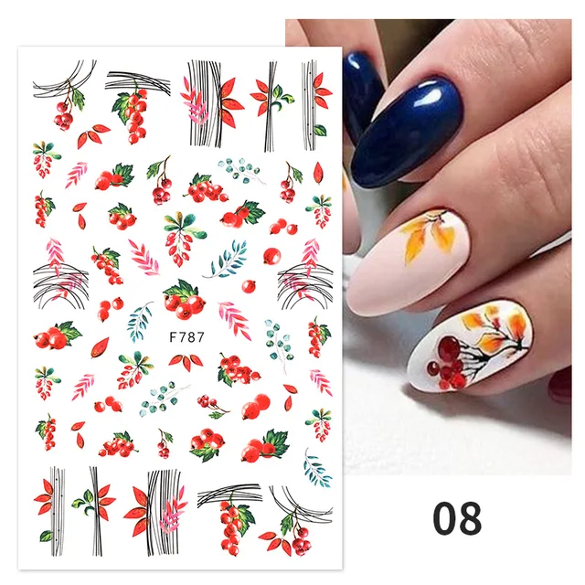 1PC Lines Maple Leaves Nail Foil Stickers Autumn Gold Flower Leaves Transfer Decals Slider Nails Art Decoration DIY Manicures F787 08