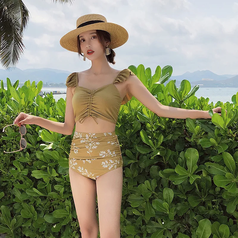 

2019 New Style Bathing Suit Split Type Three-piece Set Blouse Long Skirts Swimwear Fashion Conservative-Flounced Bikini