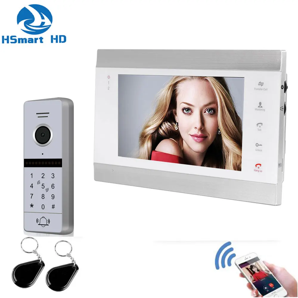WiFi IP Video Door Phone Video Intercom 7'' Touch Screen Free App Remote Unlock Code Keypad RFIC Card Access Control System