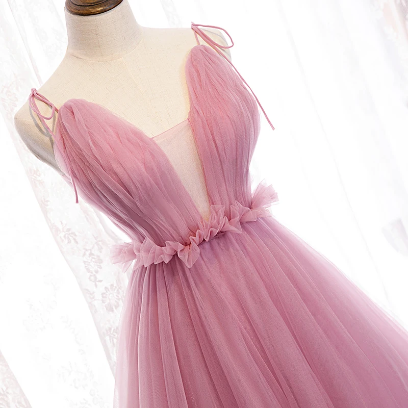 SSYFashion/Новое Вечернее Платье С v-образным вырезом, длина до пола, тюль, розовый цвет, вечерние платья Vestido De Noche, Платья для особых случаев