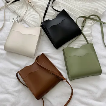 

2020 Fashion Women's Handbags Coin Purse Simple Casual Crossbody Bag Solid Color Single Shoulder Strap Bucket Bag