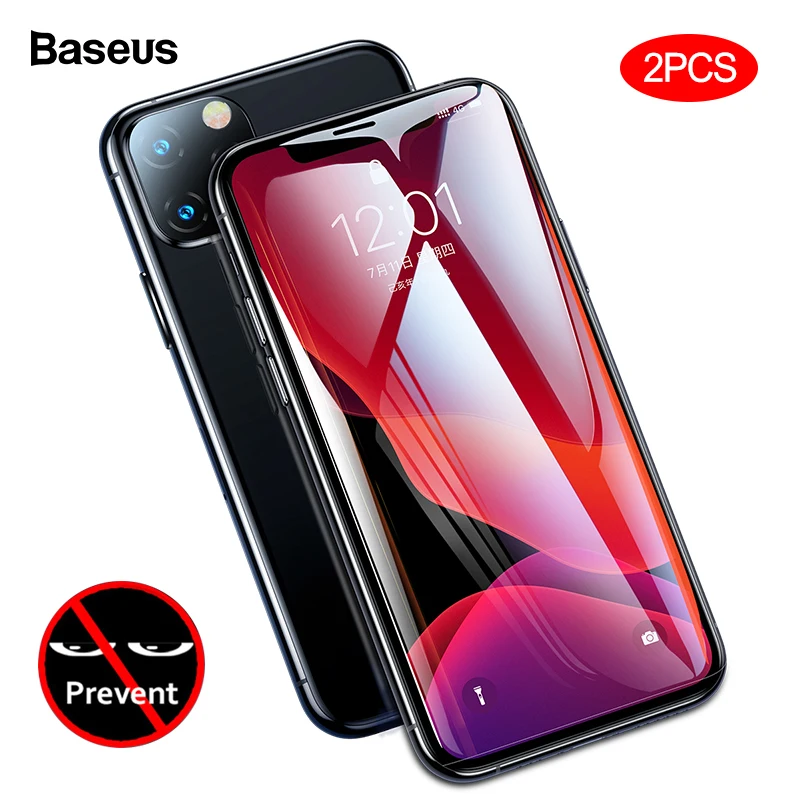 

Baseus 2pcs 0.23mm Screen Protector For iPhone 11 Pro Max Privacy Protection Full Protective Tempered Glass Film For iPhone