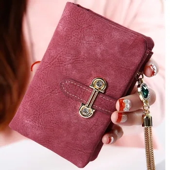 

Matte Leather Short Wallet Vintage Tassel Womens Wallets PU Leather Zipper Hasp Small Purse Brand Wallet Designer Purse