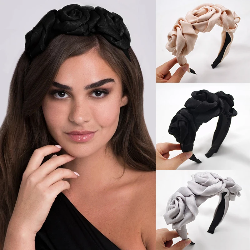 Lystrsac Diadema de terciopelo con flores para accesorio para el cabello, bandana roja negra, diadema con bisel, accesorios para el cabello|Accesorios para el pelo de mujer| - AliExpress