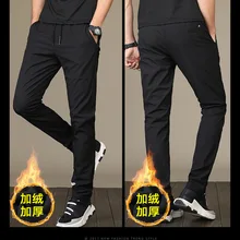 Зимние повседневные брюки с толстой подкладкой для мужчин, хлопковые брюки с эластичным поясом, мужские брюки с карманами, 2 цвета, J9553-6655-G