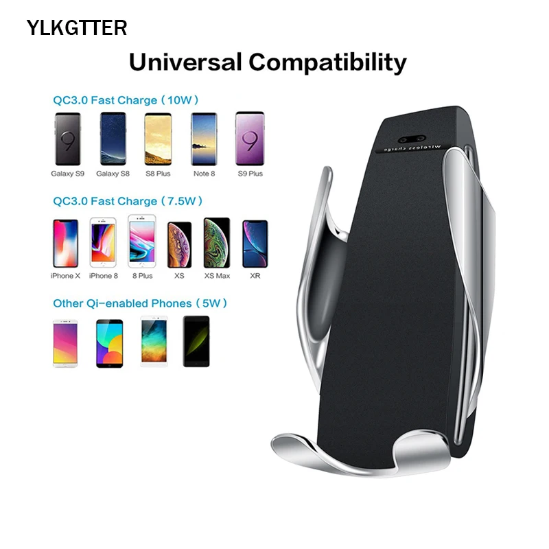 YLKGTTER Автоматическая Индукционная зарядная станция для телефона для iPhone XR 8 Plus xiaomi mi note 10 mi 9 автомобильное зарядное устройство держатель QI соглашение