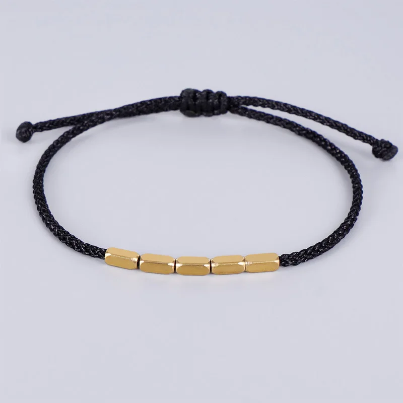 Tibetan Buddhist Creative Irregular Copper Beads Red Black Rope Pulling Bracelet For Women Men Handmade Knots Thread Bracelets