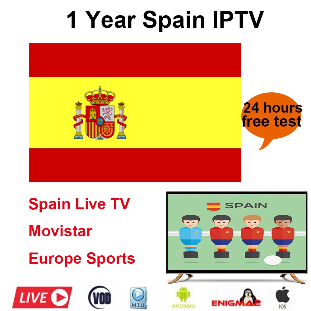 IPTV Subscription 1 Year Spain Live TV with adult channel smart iptv m3u Code support Android TV Box IPTV SMARTERS VLC SSIPTV