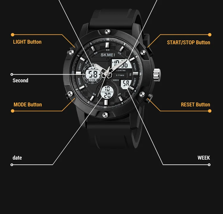 100M Waterproof Swim Fashion Sports Military Watches Men Stopwatch Clock Chrono Digital LED Wristwatches Relogio Masculino reloj