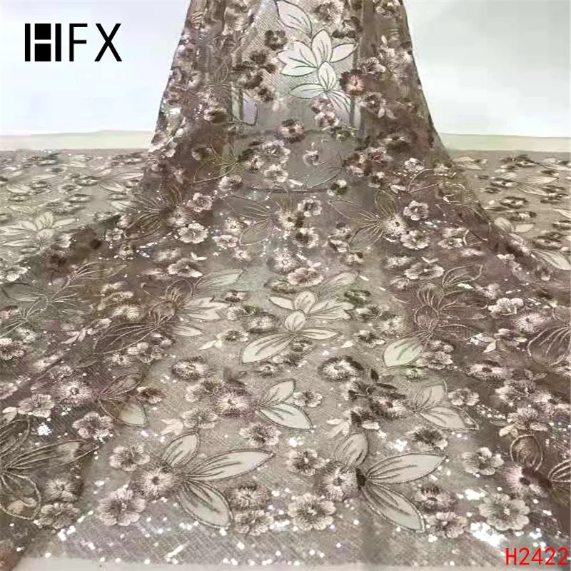 

HFX African Lace Fabric for Dresses Latest Nigerian French Tulle Lace with Sequin High Quality African Sequins Lace Fabric F2422