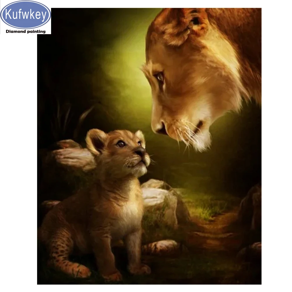 Diy Daimond картина с изображением Льва Ребенка и мамы, 3D Алмазные стразы, полная квадратная дрель, полная круглая Алмазная вышивка, изображение животного
