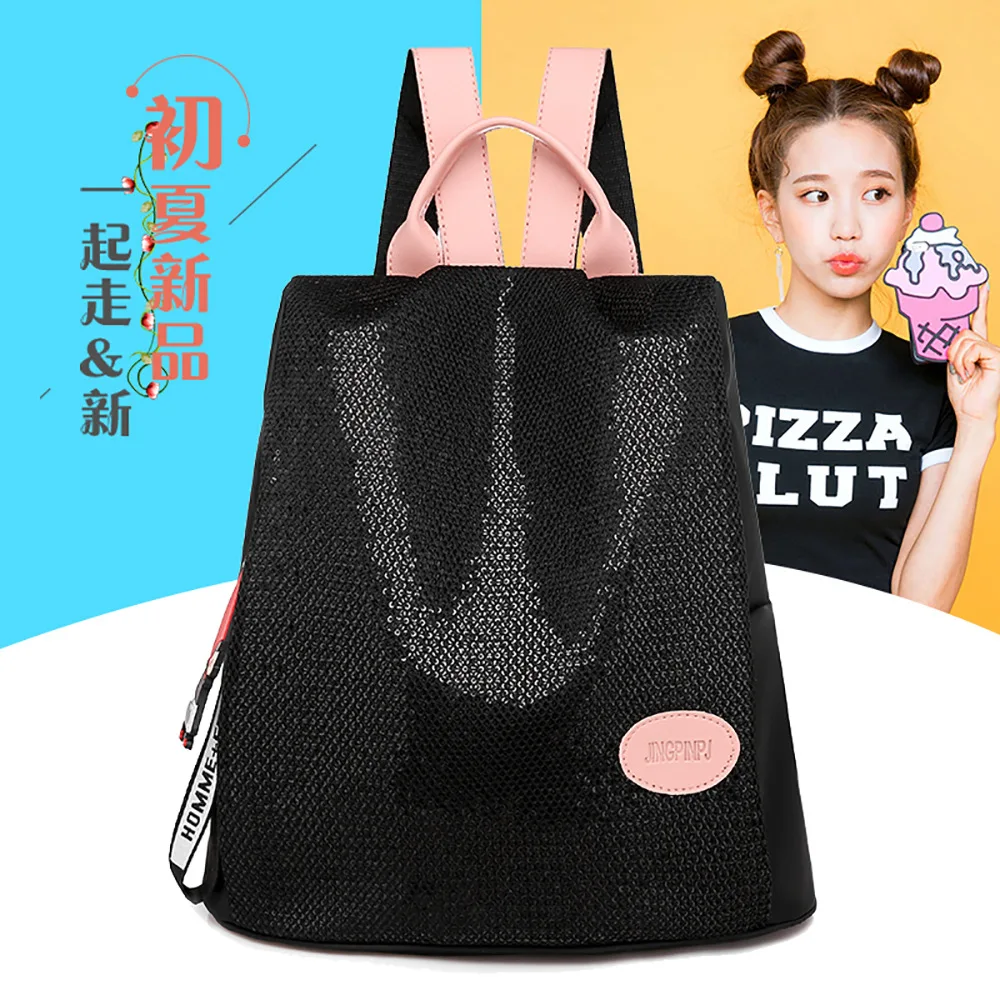 

Anti-Theft Backpack Women's 2019 New Style Korean-style Large-Volume College School Bag Sequin Oxford Cloth Casual Backpack