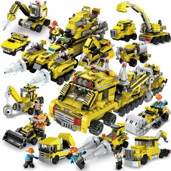 

762PCS 8 IN 2 Technic Engineering Truck Car Building Blocks City Construct Excavator Crane Figures Bricks DIY Toys For Children