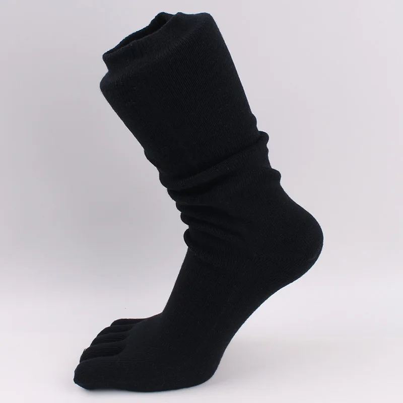 

5 Pairs Large Toe Socks Long Mens Thick Cotton Warm 5 Finger Socks Solid Black White Business Calf Slouch Socks Man Calcetines