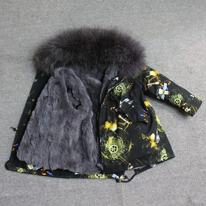 green grey fur Одежда для маленьких девочек зимняя куртка с натуральным мехом парка, ветровка для мальчика с большим мехом, пальто с капюшоном для девочек, детские куртки, одежда - Цвет: green grey fur