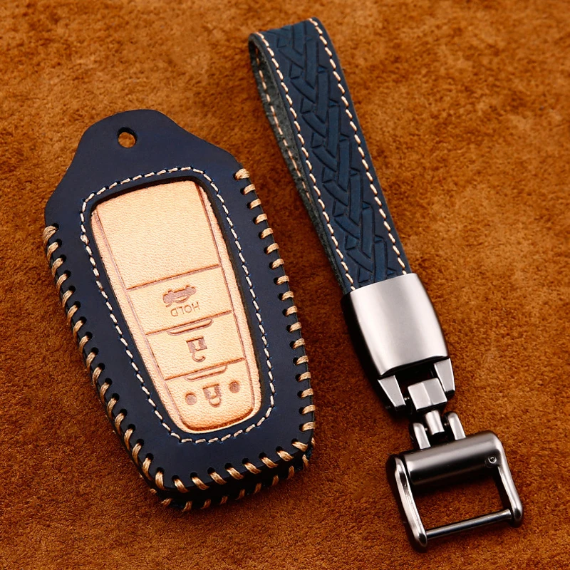 

Car Key Protective Shell Head Layer Cowhide Hand-stitched Retro Style Decorative Cover for Toyota Keys with The Same Shape