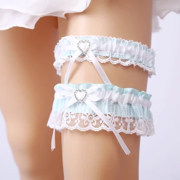 

Wedding Garters set Heart Pendant Bow Lace embroidery Floral Sexy Garters Bride Thigh Ring Bridal Leg Garter elastic tape