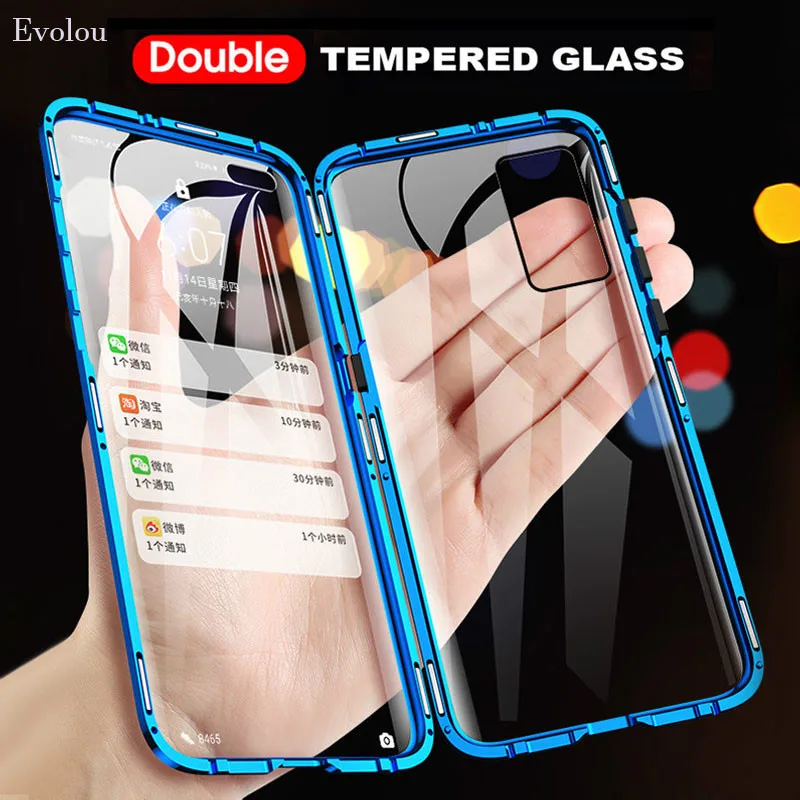 

Double Tempered Glass Magnetic Metal Frame Phone Case for Huawei Honor V30 20 Pro 9X pro Y9 2019 P30 Pro Nova 6 5 5i pro 5T 5Z