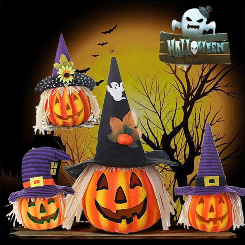 

Hollow Halloween Pumpkin Light Decoration Halloween Party Bar Atmosphere Decor Ghost Pointer Hat Lantern Pumpkin