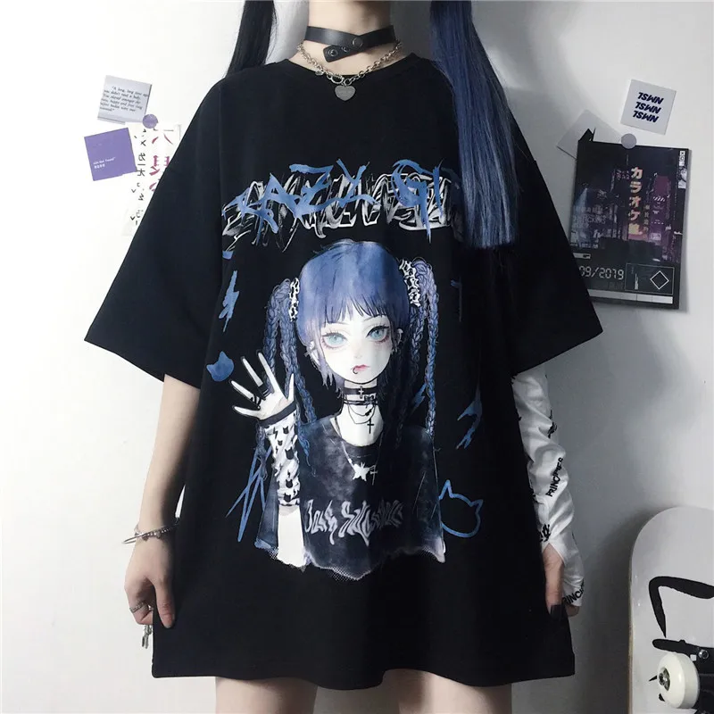 Camiseta divertida de verano para mujer, sudaderas de Kpop, camisetas blancas y negras de animales, sudadera holgada de dibujos animados para mujer, Tops blancos para chica