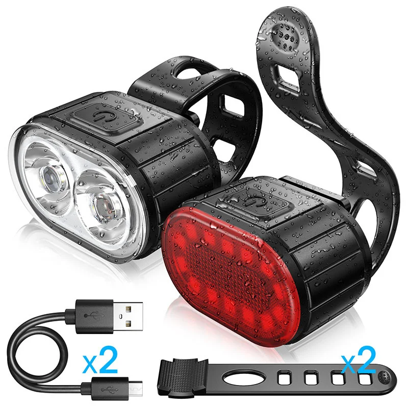 USB Rechargeable LED MTB Bicycle Headlight Bike Head Light Front Rear Lamp 