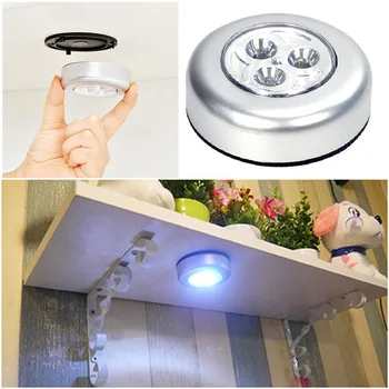 

3/4 LED Silver Closet Cabinet Lamp Battery Powered Wireless Stick Tap Touch Push Security Kitchen Bedroom Night Light 1PC