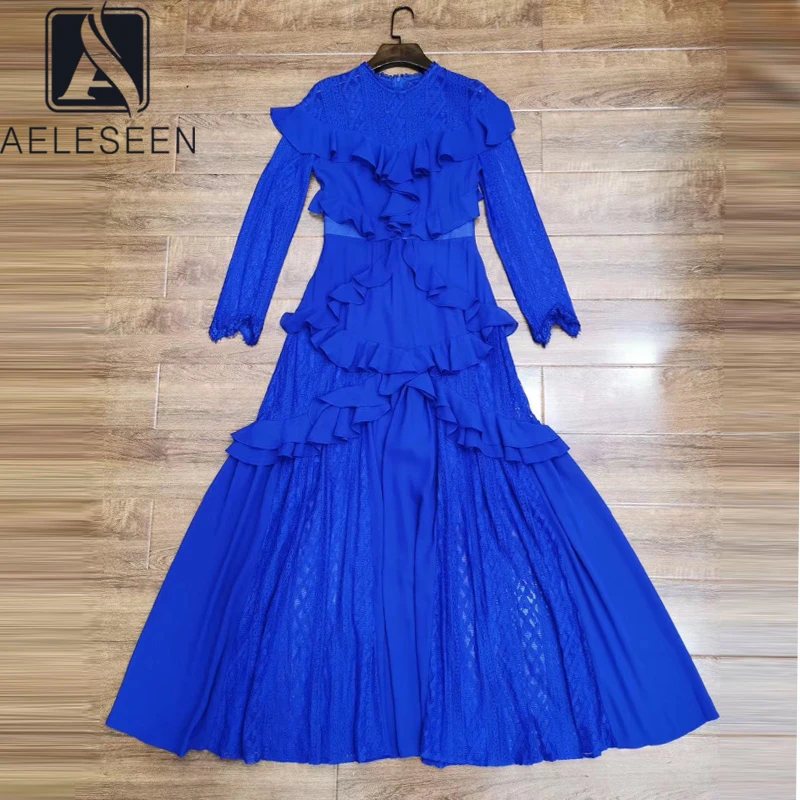 Женское платье макси с оборками AELESEEN модельное белое размера плюс вечерние