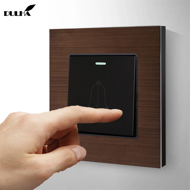 

Luxury Satin Metal Panel 1 Gang Momentary Doorbell Wall Switch 10A Push Button Office Home Hotel Gate Reset Door Bell 110-250V