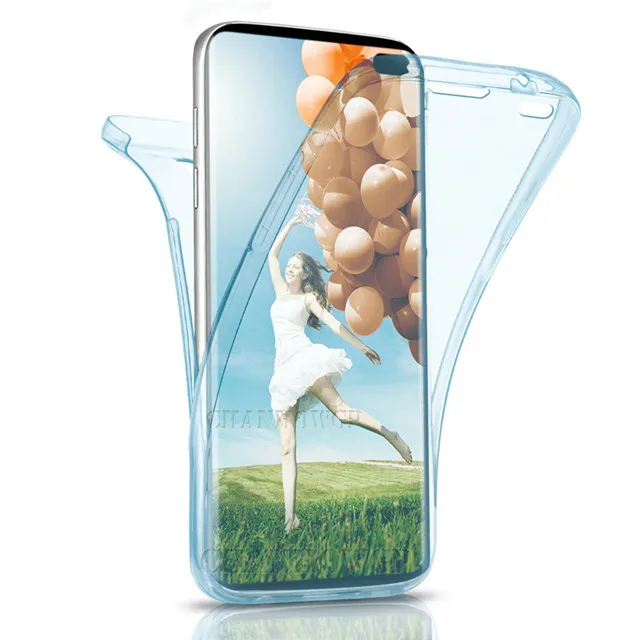 Двойной силиконовый чехол для samsung Galaxy A10 A20 A20E A30 A40 A50 A60 A70 A 30 A 50 чехлы для телефонов 360 чехол Полный корпус мягкий чехол - Цвет: Синий