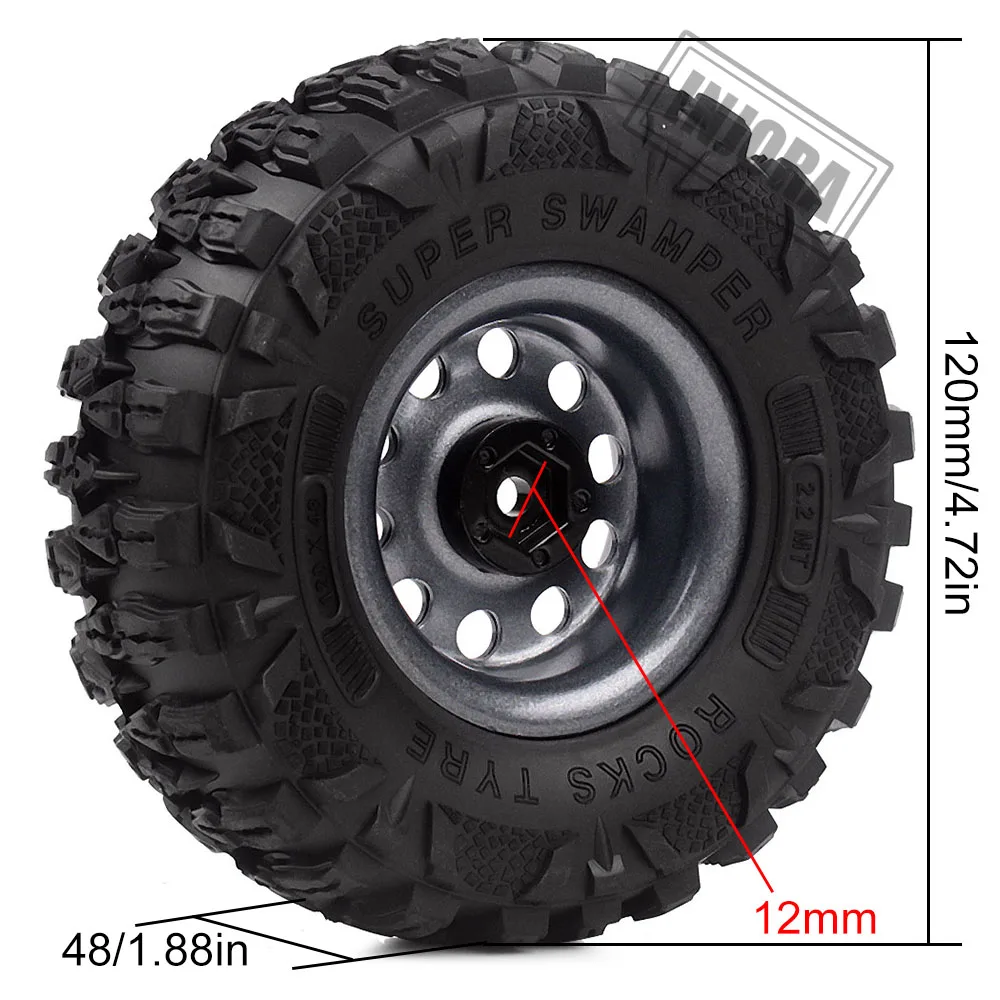 Injora 4 шт. 2,2 шины для колес& металла бисером 10 обод колеса для 1/10 RC Рок комплект автомобильных принадлежностей для передней и задней оси SCX10 90046 Traxxas TRX-4