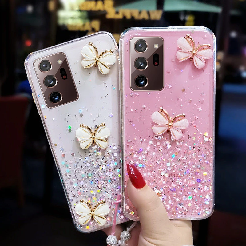 Luxury Cute Butterfly Handmade Case for Samsung Galaxy S21 S20 FE S10 S9 Note 20 10 9 8 plus Ultra thin Silicone Case