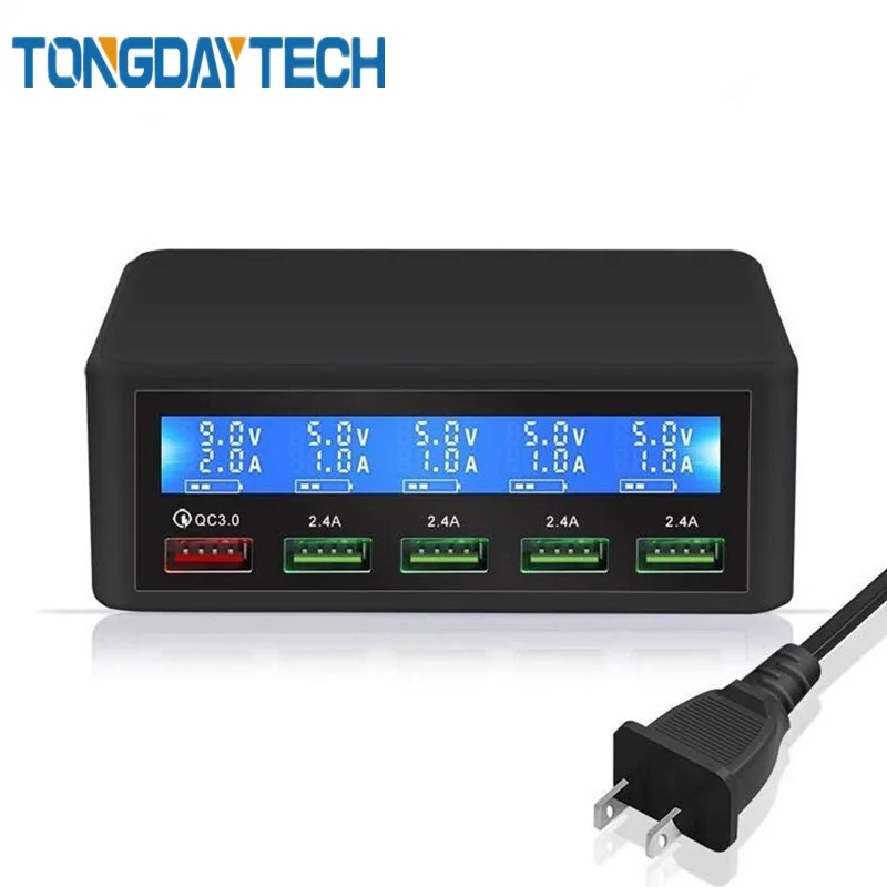 Сетевое зарядное устройство Tongdaytech с 5 USB портами и ЖК дисплеем QC 3 0|Зарядные