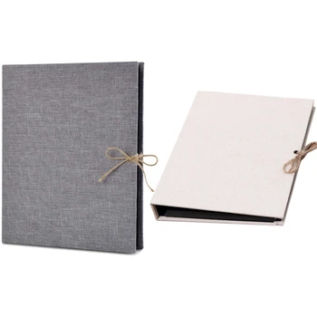 

2 Pcs Photo Album Scrapbook, Linen Refillable Scrap Book, Vintage Black Pages Memory Book, Gray & Beige