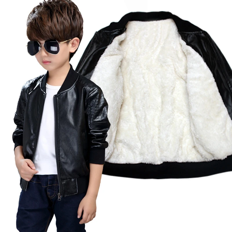 

Autumn Winter Boys Coat Plus Velvet Warming Cotton PU Leather Jacket Children Clothing Baby Outerwear Kids Clothing For 3-10Year