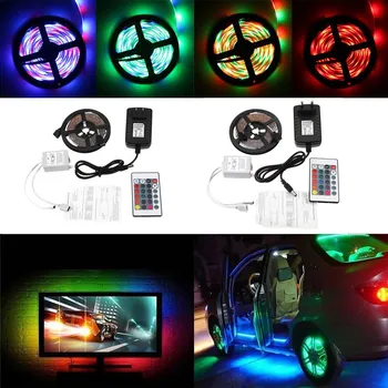 

LED Lighting Strip DC12V 5M Non-waterproof 3528SMD RGB LED Strip Lights AU US EU Power Adapter + 24 Keys Remote Control