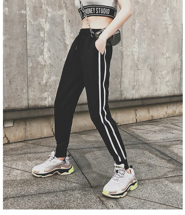 BIVIGAOS New INS Trendy Fashion White Stripe Sports Pants Joggers Women Sweatpants Spring Autumn Slimming Casual Harem Pants