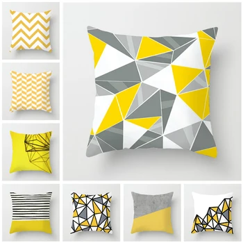 

Yellow Geometric Polyester Cushion Cover Diamond Square Pillow Case Striped Pillow Cover Home Sofa Square Pillowcase 45cm*45cm