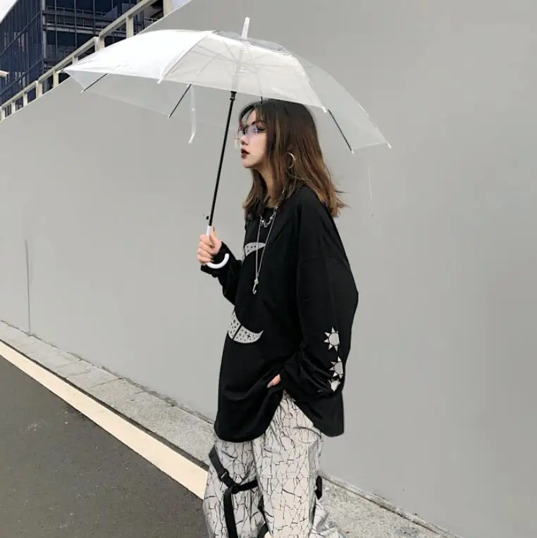 Осень; Новинка; футболка с надписью «i личность Harajuku с принтом, с длинными свободными рукавами рукав футболка